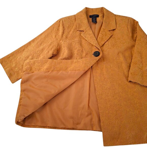 Vintage Anne Carson Empress Brocade Swing Jacket 1X Lined 3/4 Sleeve MustardGold - Picture 8 of 10